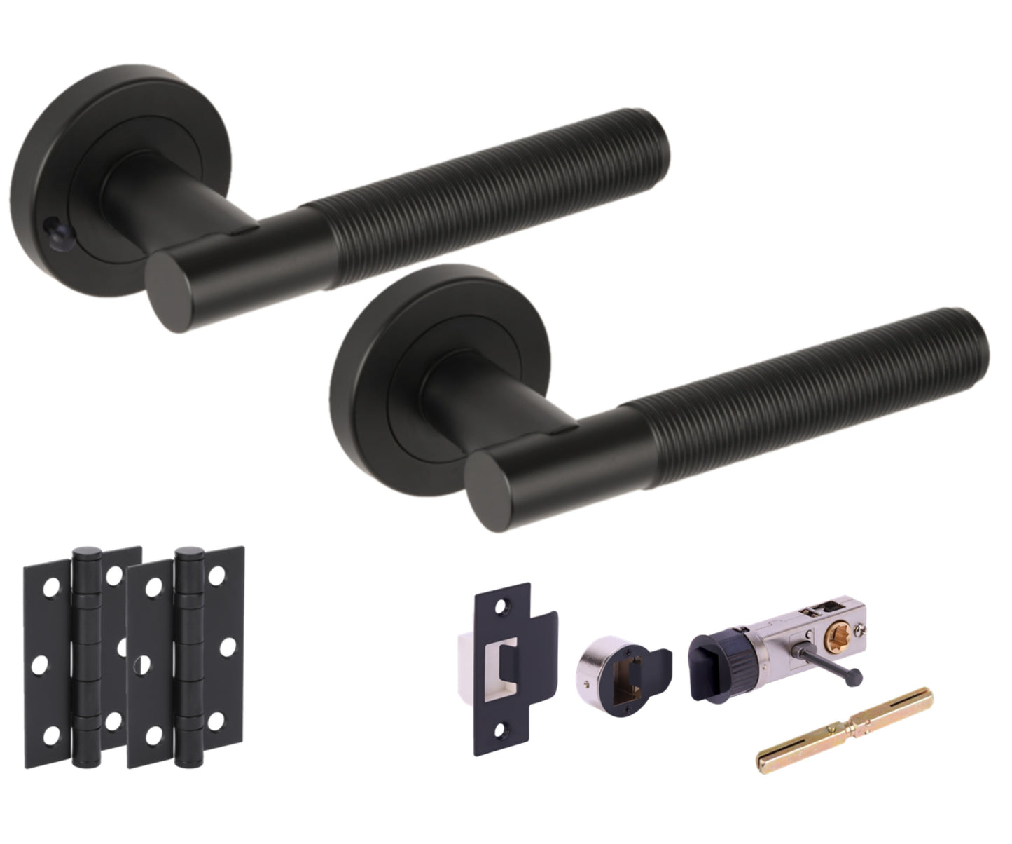 Halo Round Rose Privacy Lever Door Handle Set - Black Matt
