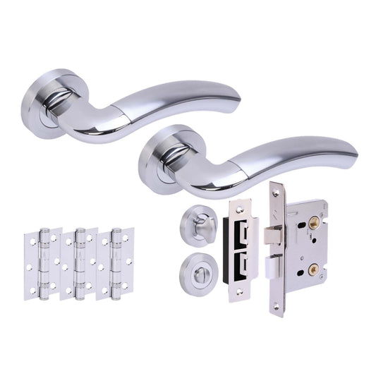 Premium Jade Lever On Round Rose Bathroom Handle Set - Two-Tone Chrome