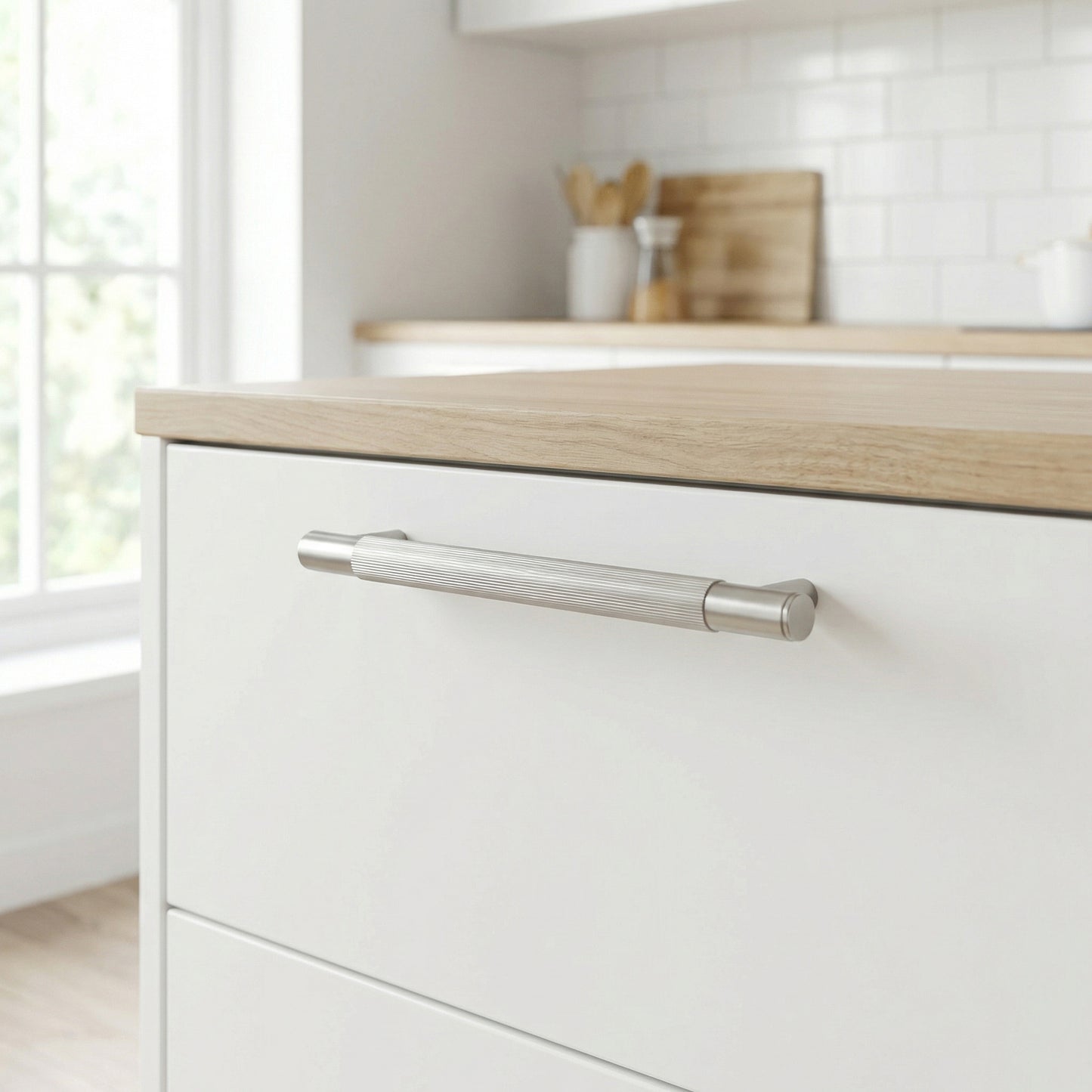 Fluted Medium Round T-Bar Pull Handle - Satin Stainless Steel (123426)