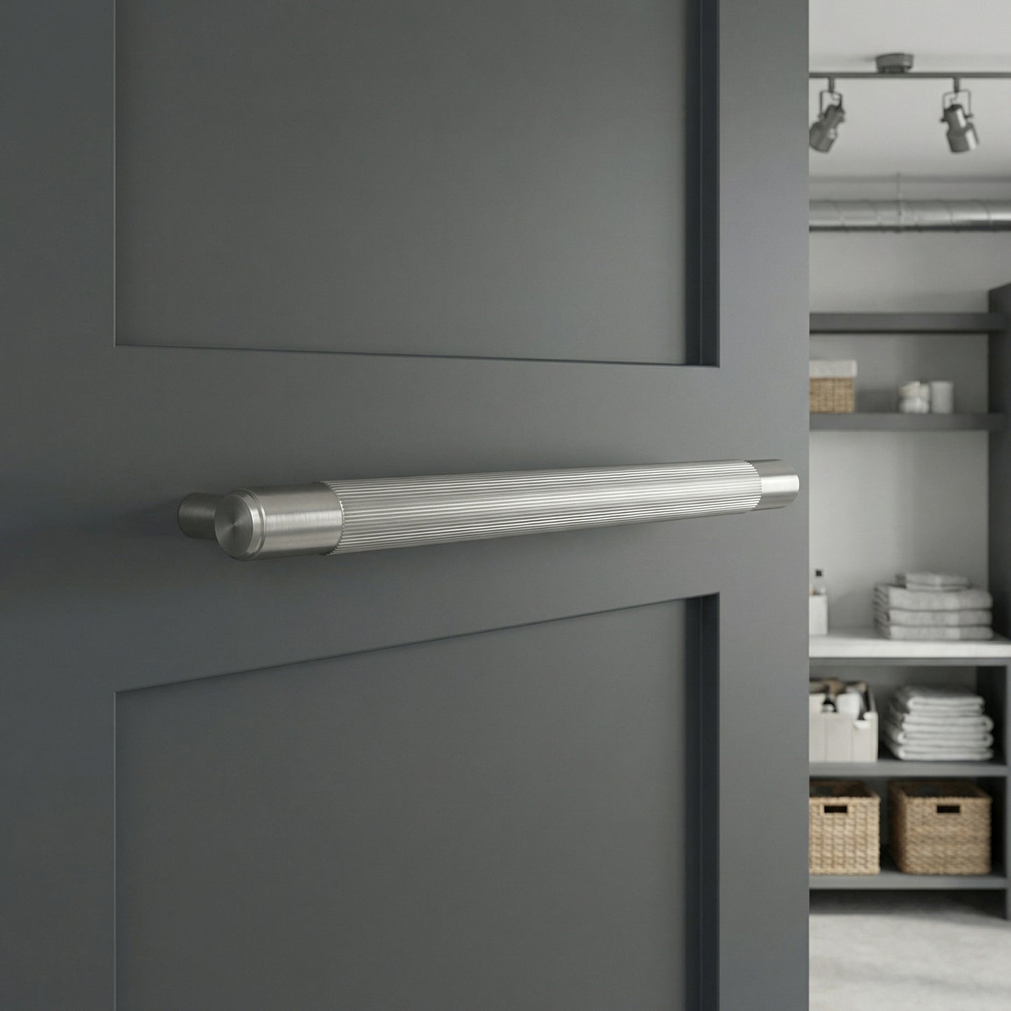 Fluted Small Round T-Bar Pull Handle - Satin Stainless Steel (123421)