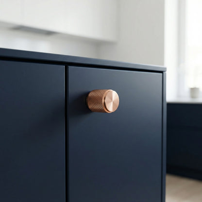 Knurled Large Round Cabinet Door Knob - Rose Gold