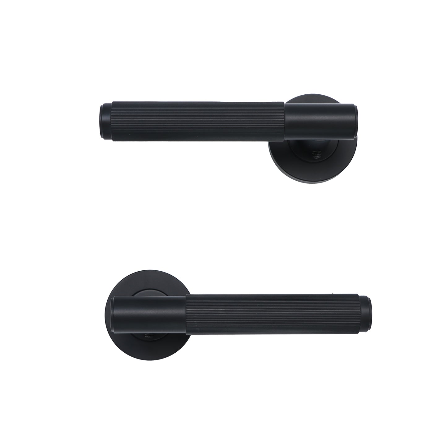 Fluted Lever on Round Rose Door Handle Set - Matt Black