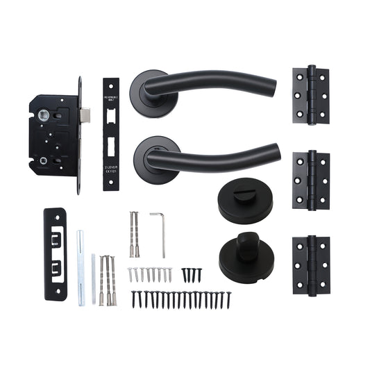 Superior Miranda Lever on Round Rose Bathroom Handle Set - Matt Black