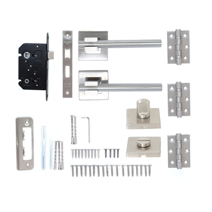 Superior Proxima Lever on Round Rose Bathroom Handle Set - Satin Stainless Steel