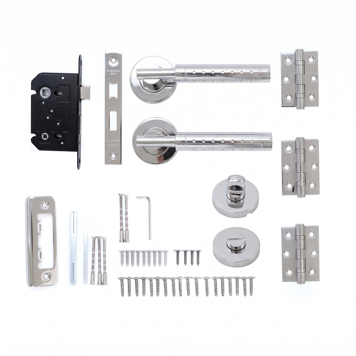 Superior Proxima Lever on Round Rose Bathroom Handle Set - Polished Stainless Steel