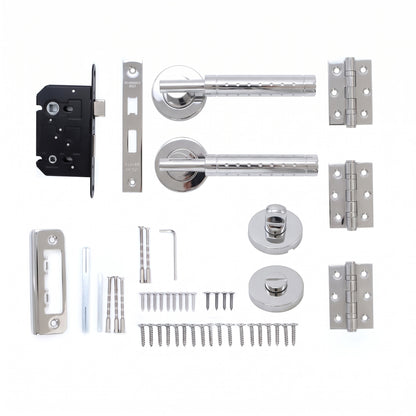 Superior Proxima Lever on Round Rose Bathroom Handle Set - Polished Stainless Steel