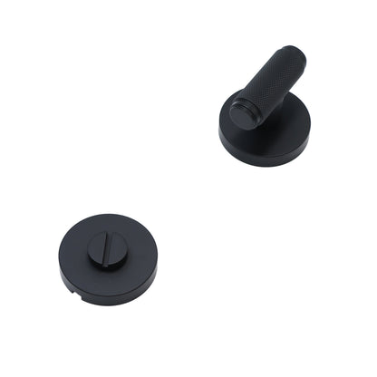 Knurled Lever on Round Rose Bathroom Door Handle Set - Matt Black