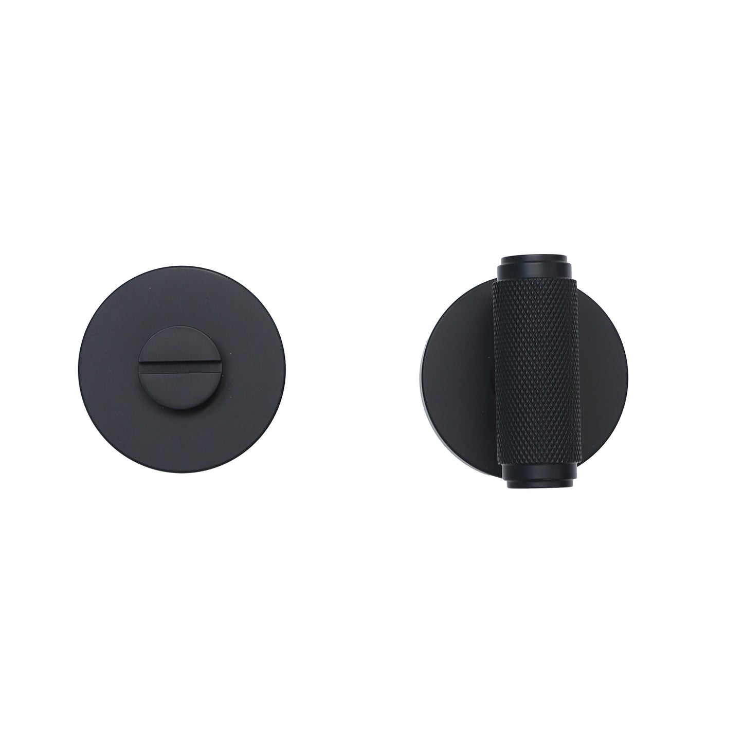 Knurled Lever on Round Rose Bathroom Door Handle Set - Matt Black