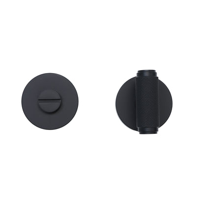 Knurled Lever on Round Rose Bathroom Door Handle Set - Matt Black