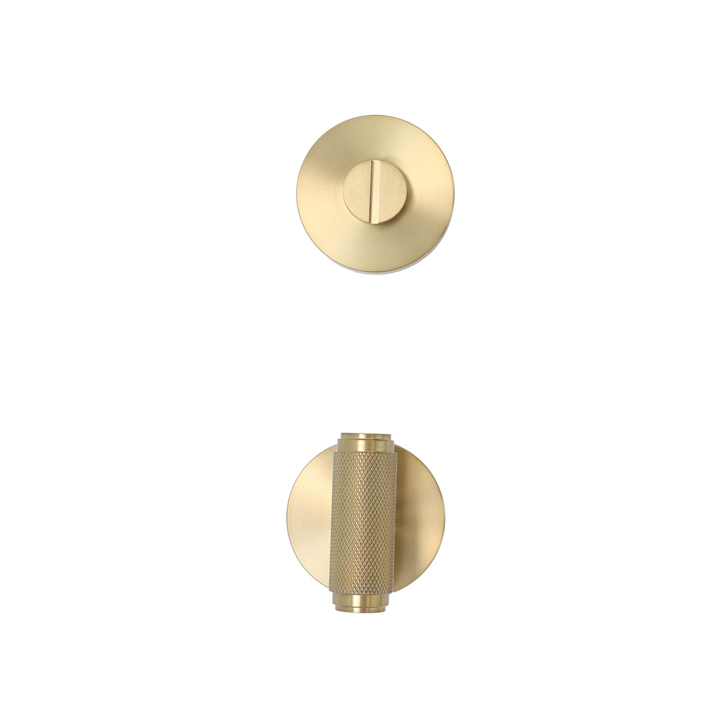 Knurled Lever on Round Rose Bathroom Door Handle Set - Satin Gold