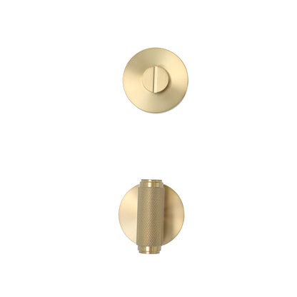 Knurled Lever on Round Rose Bathroom Door Handle Set - Satin Gold