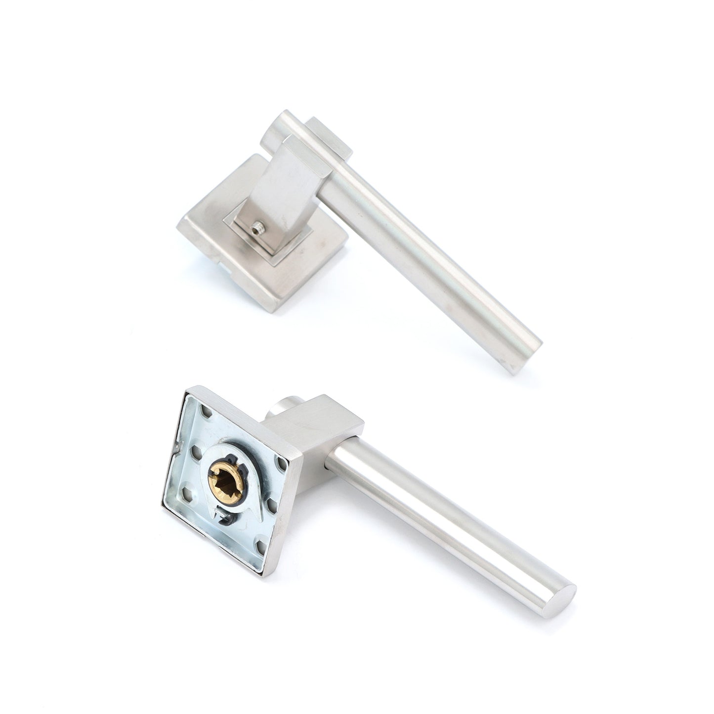 Superior Proxima Lever on Round Rose Bathroom Handle Set - Satin Stainless Steel
