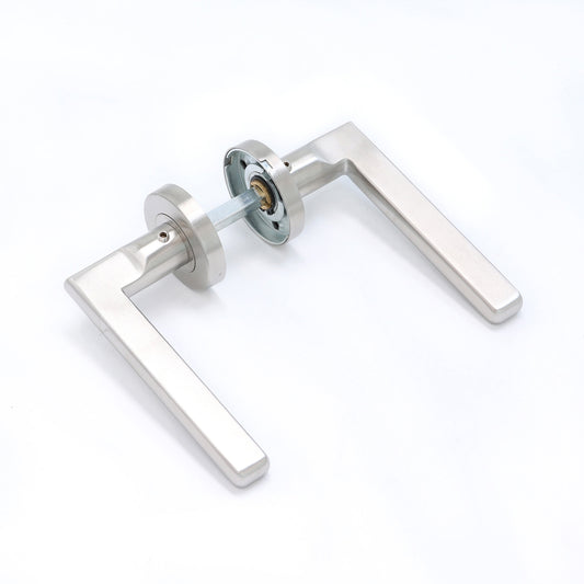 Superior Luna Lever on Round Rose Bathroom Handle Set - Satin Stainless Steel
