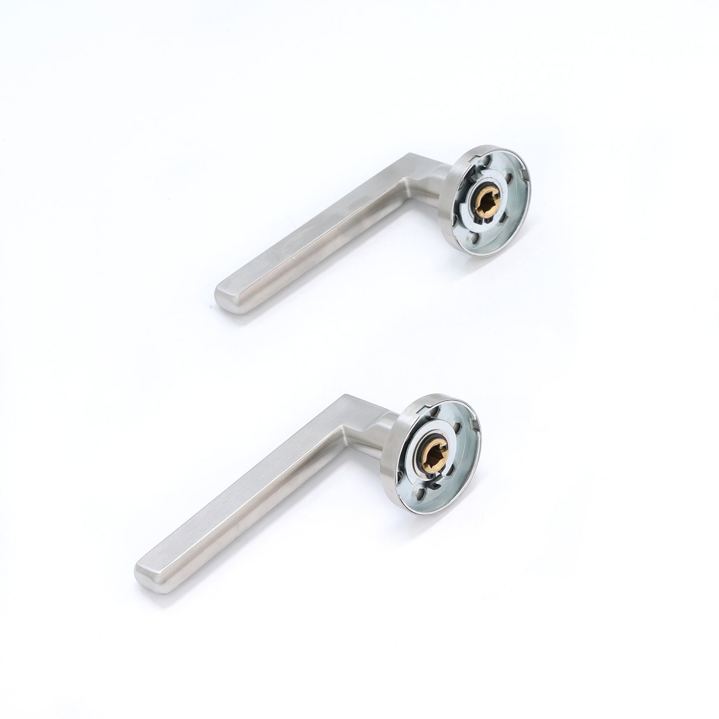 Superior Luna Lever on Round Rose Bathroom Handle Set - Satin Stainless Steel