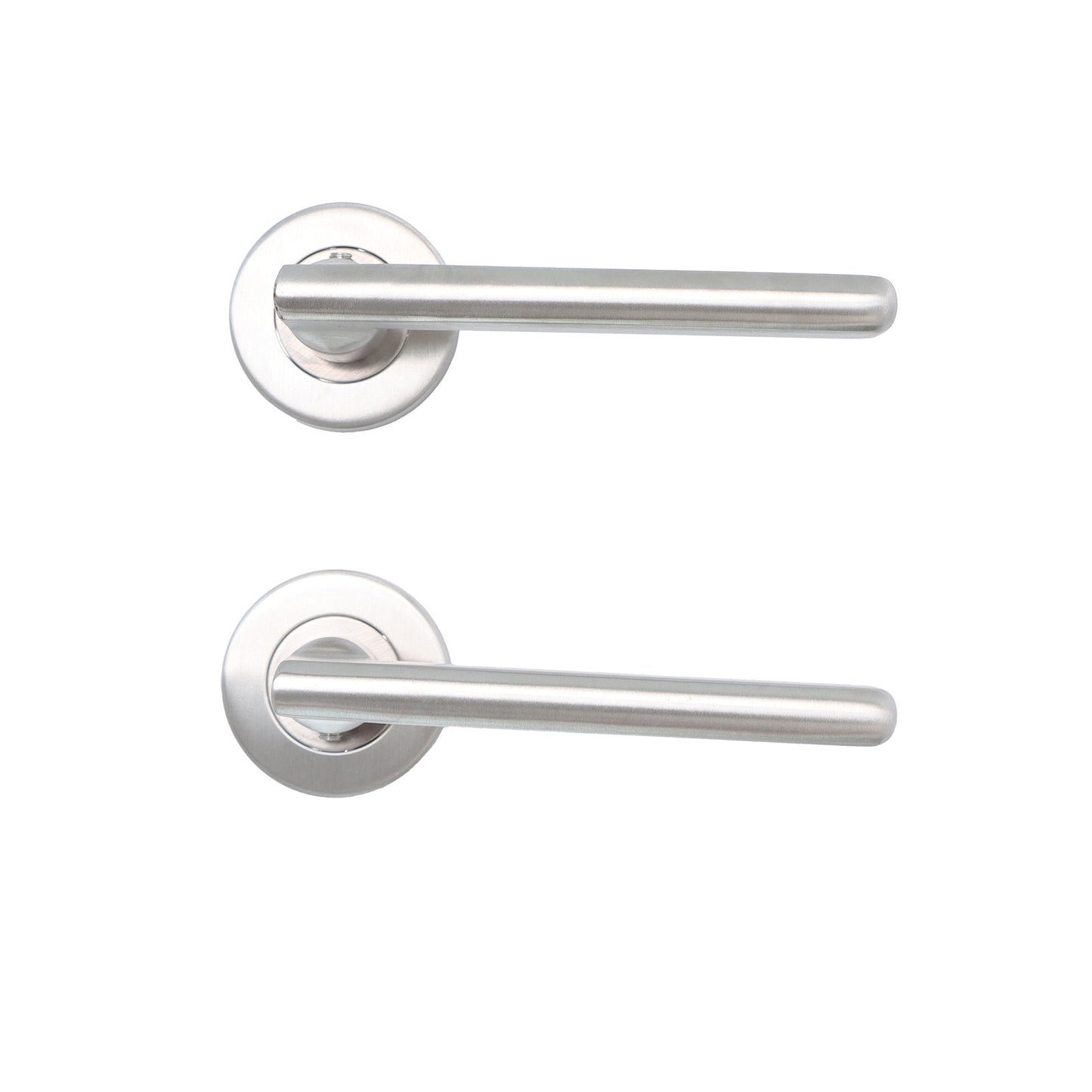 Superior Luna Lever on Round Rose Bathroom Handle Set - Satin Stainless Steel