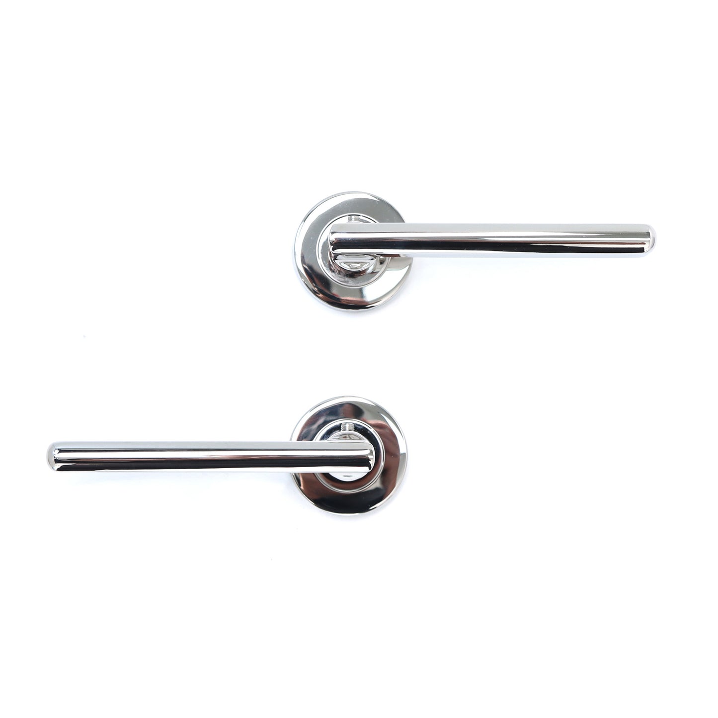 Superior Luna Lever on Round Rose Bathroom Handle Set - Polished Stainless Steel