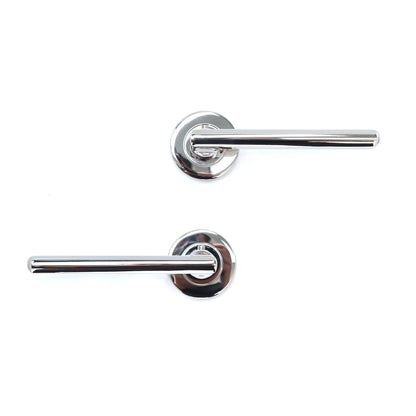 Superior Luna Lever on Round Rose Bathroom Handle Set - Polished Stainless Steel