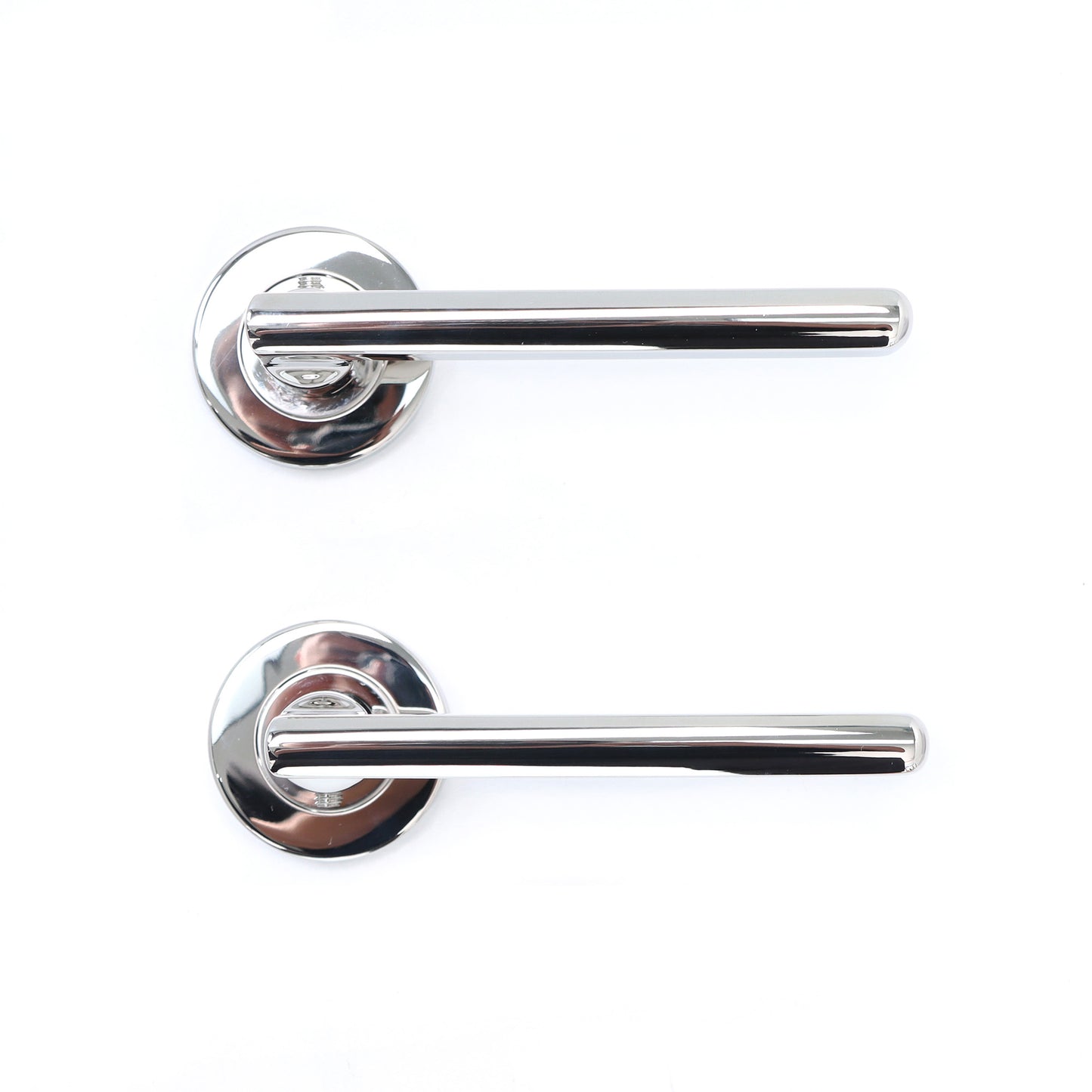 Superior Luna Lever on Round Rose Bathroom Handle Set - Polished Stainless Steel