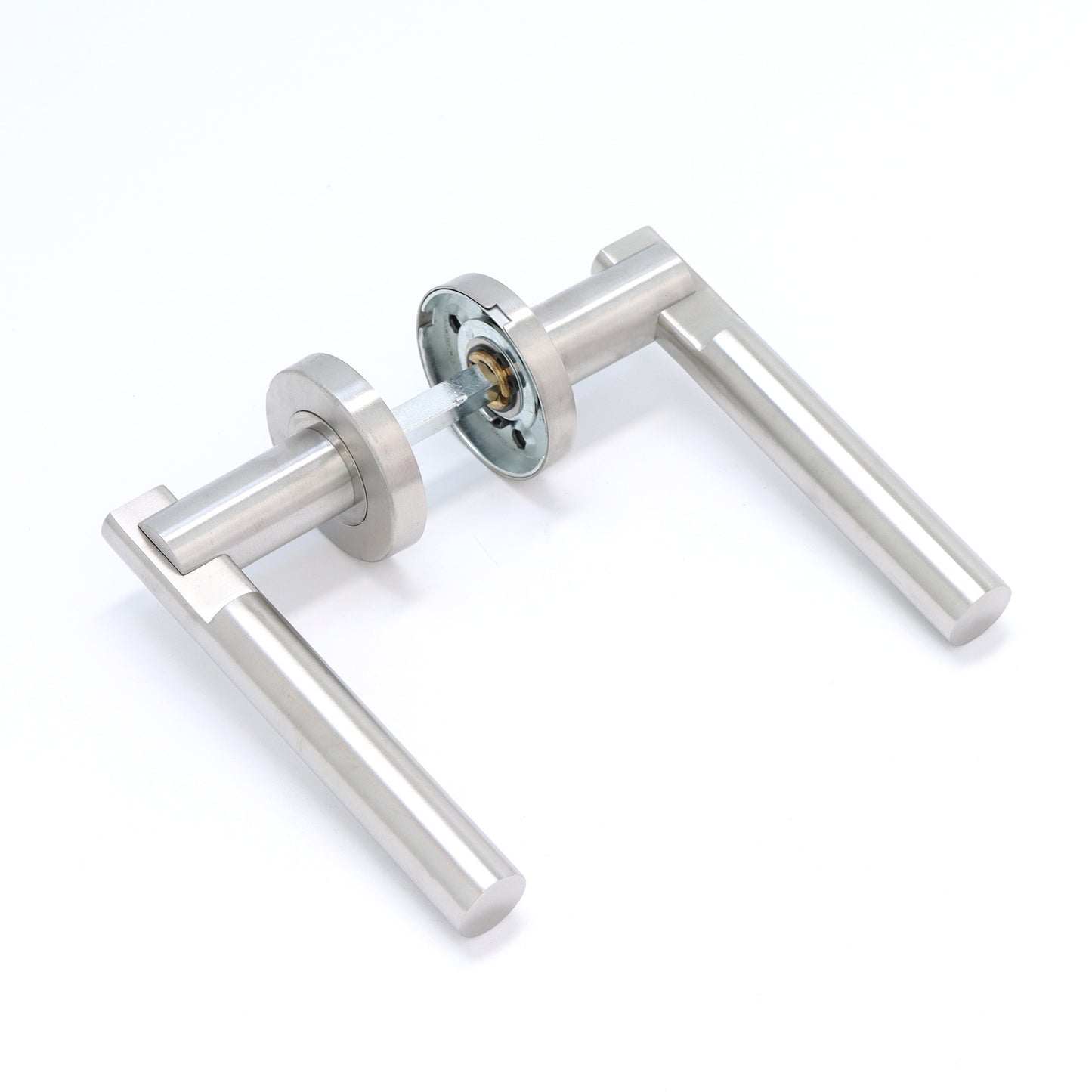 Superior Titan Lever on Round Rose Bathroom Handle Set - Satin Stainless Steel