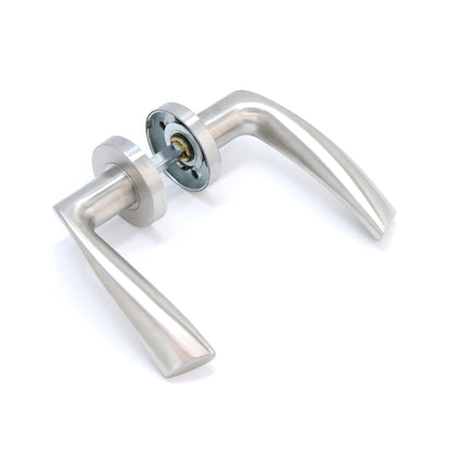 Superior Vega Lever on Round Rose Bathroom Handle Set - Satin Stainless Steel
