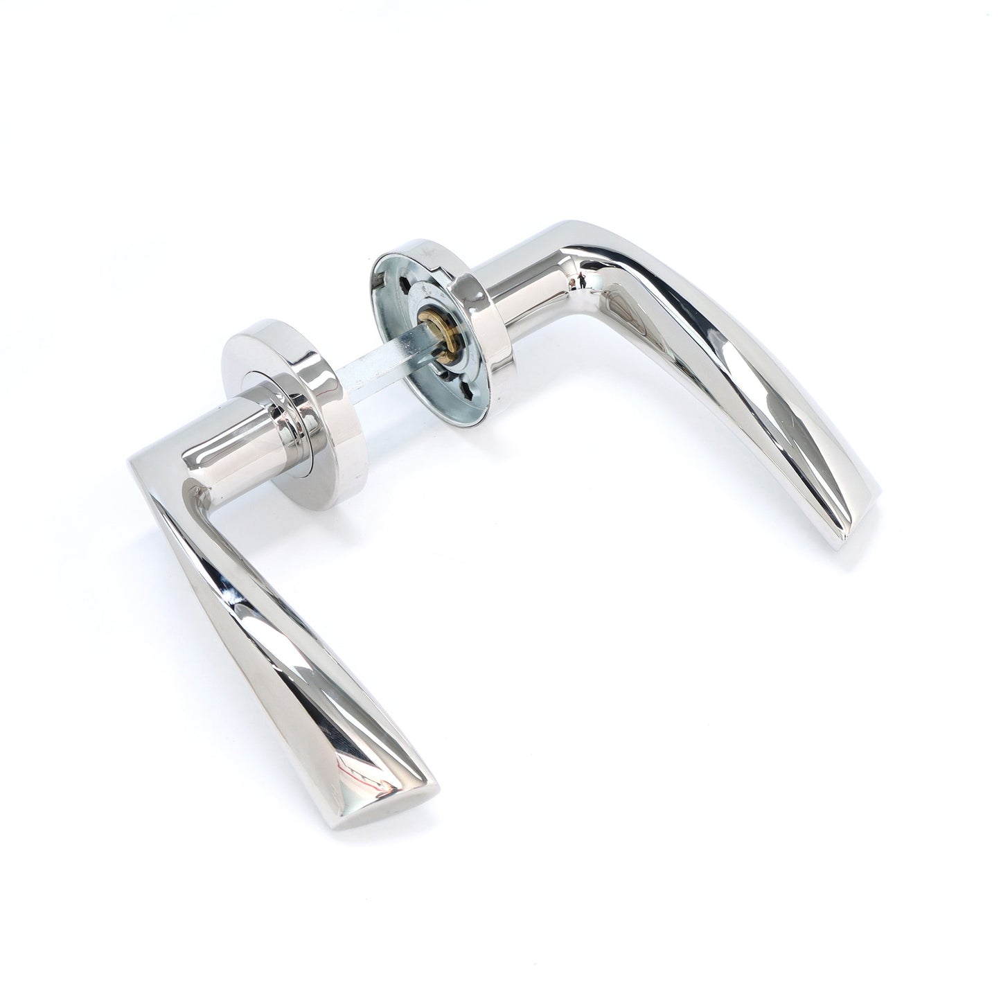 Superior Vega Lever on Round Rose Bathroom Handle Set - Polished Stainless Steel