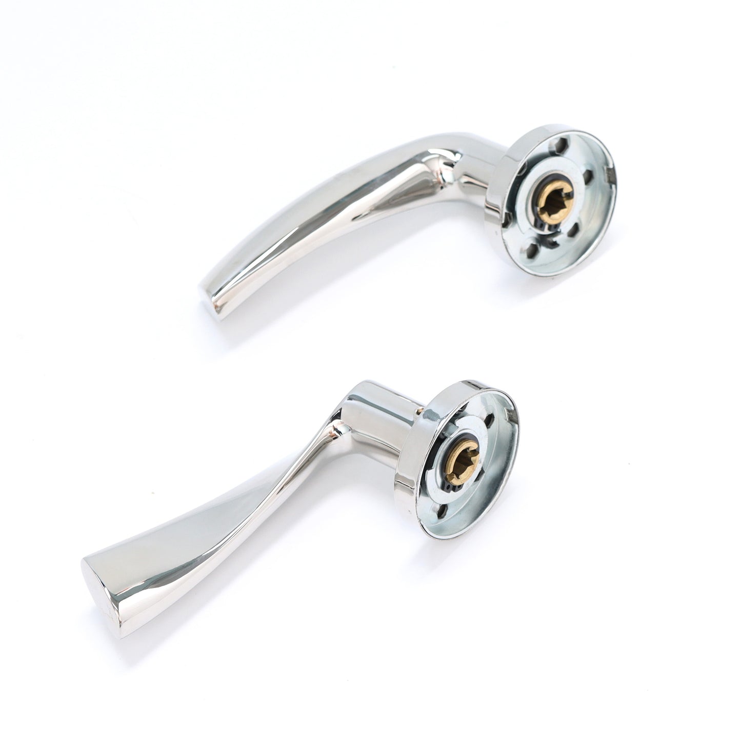 Superior Vega Lever on Round Rose Bathroom Handle Set - Polished Stainless Steel