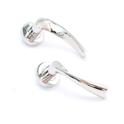 Superior Vega Lever on Round Rose Bathroom Handle Set - Polished Stainless Steel