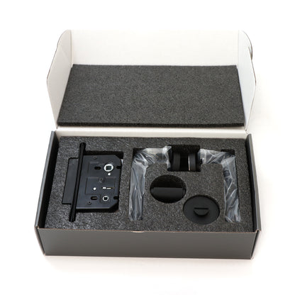 Knurled Lever on Round Rose Bathroom Door Handle Set - Matt Black