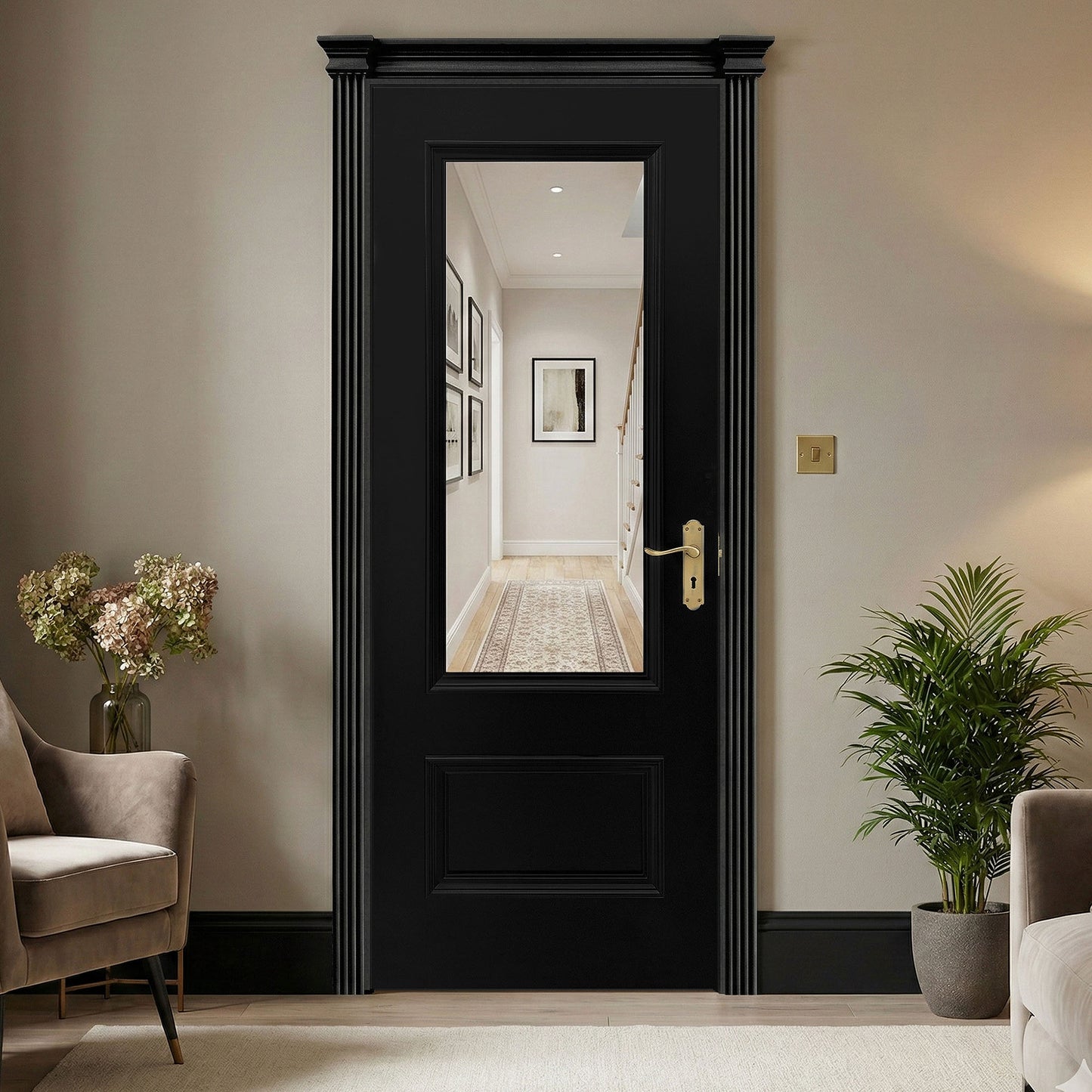 Jet Black Internal Fully Finished Clear Glass Mayfair 2 Panel Door