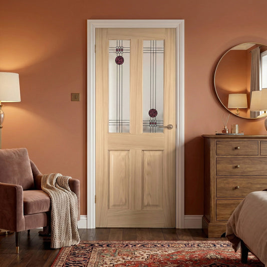 Oak Internal Unfinished Mackintosh 2 Light Clear and Stained Glass Door (121681)