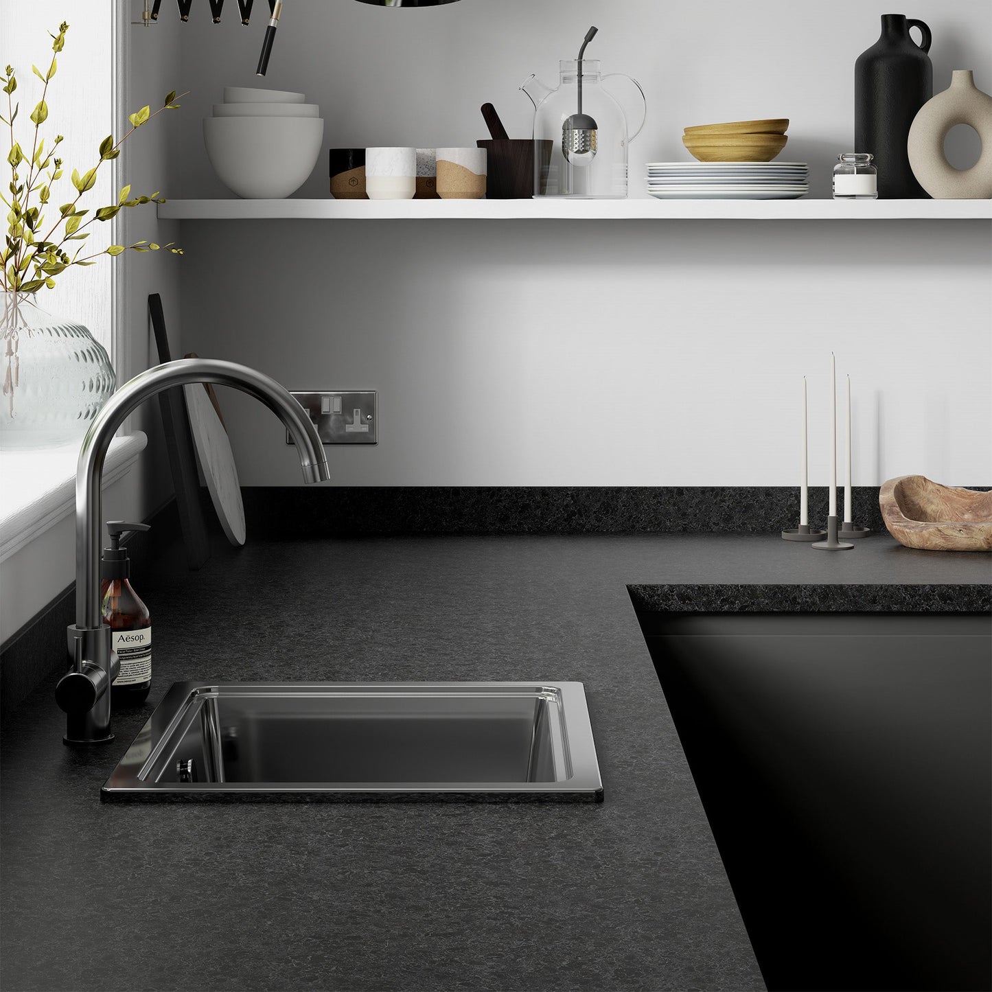 Midnight Granite - Rounded Edge Laminate Worktop 3000mm x 600mm x 38mm
