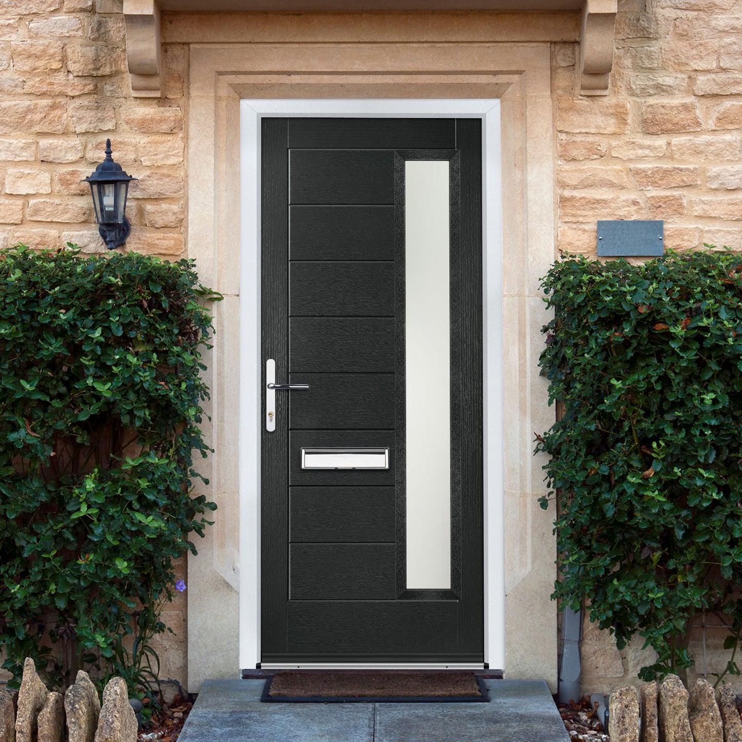 Minera Black Pre-Hung Obscure Satin Glass Composite Front Door Set