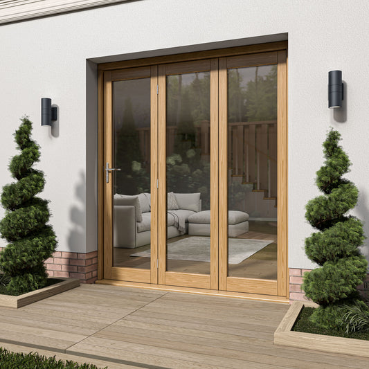 Fully Finished Oak External Folding Patio Door Set (OAKFOLD+HW)