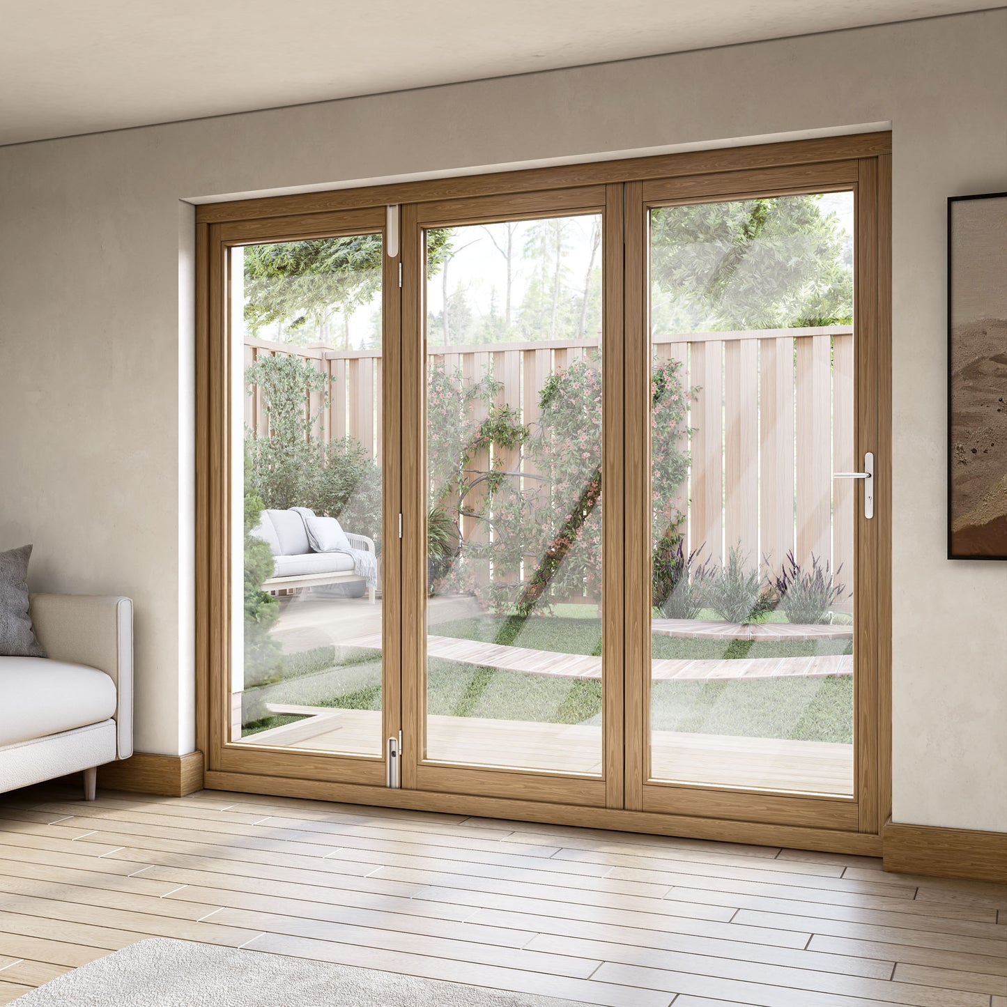 Oak External Fully Finished Folding Patio Door Set (123820)