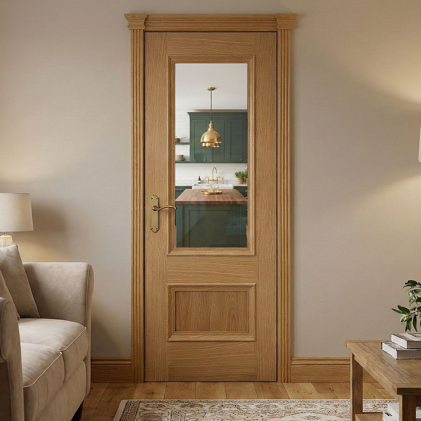 Oak Internal Fully Finished Clear Glass Mayfair 2 Panel Door
