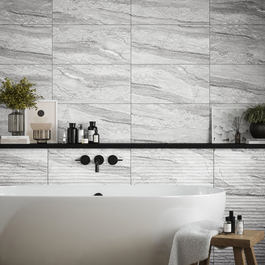 Grey Matt - Arden Textured Water Resistant Ceramic Wall Tile