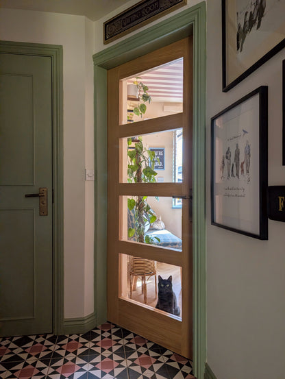 Oak Internal Fully Finished Shaker 4 Light Clear Glass Door
