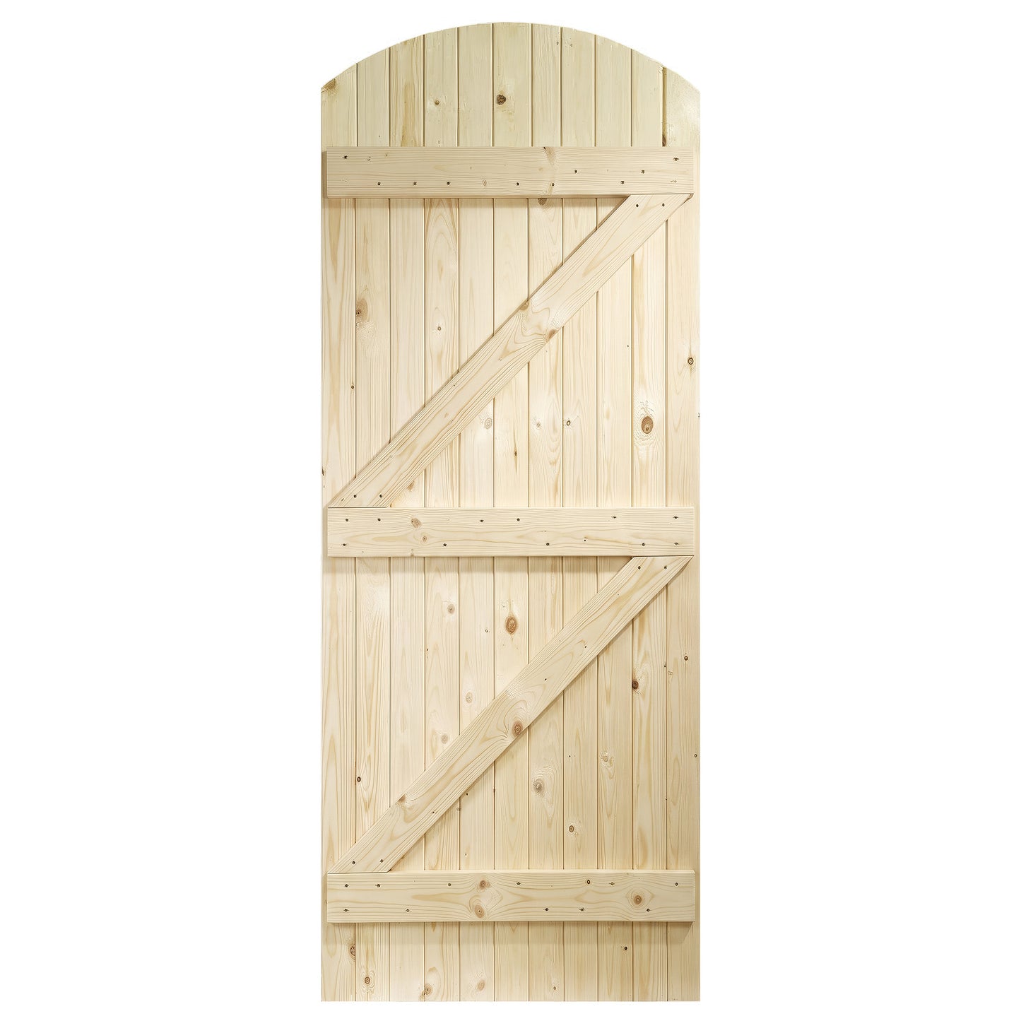 External Solid Knotty Pine Unfinished Ledged & Braced Arched Gate