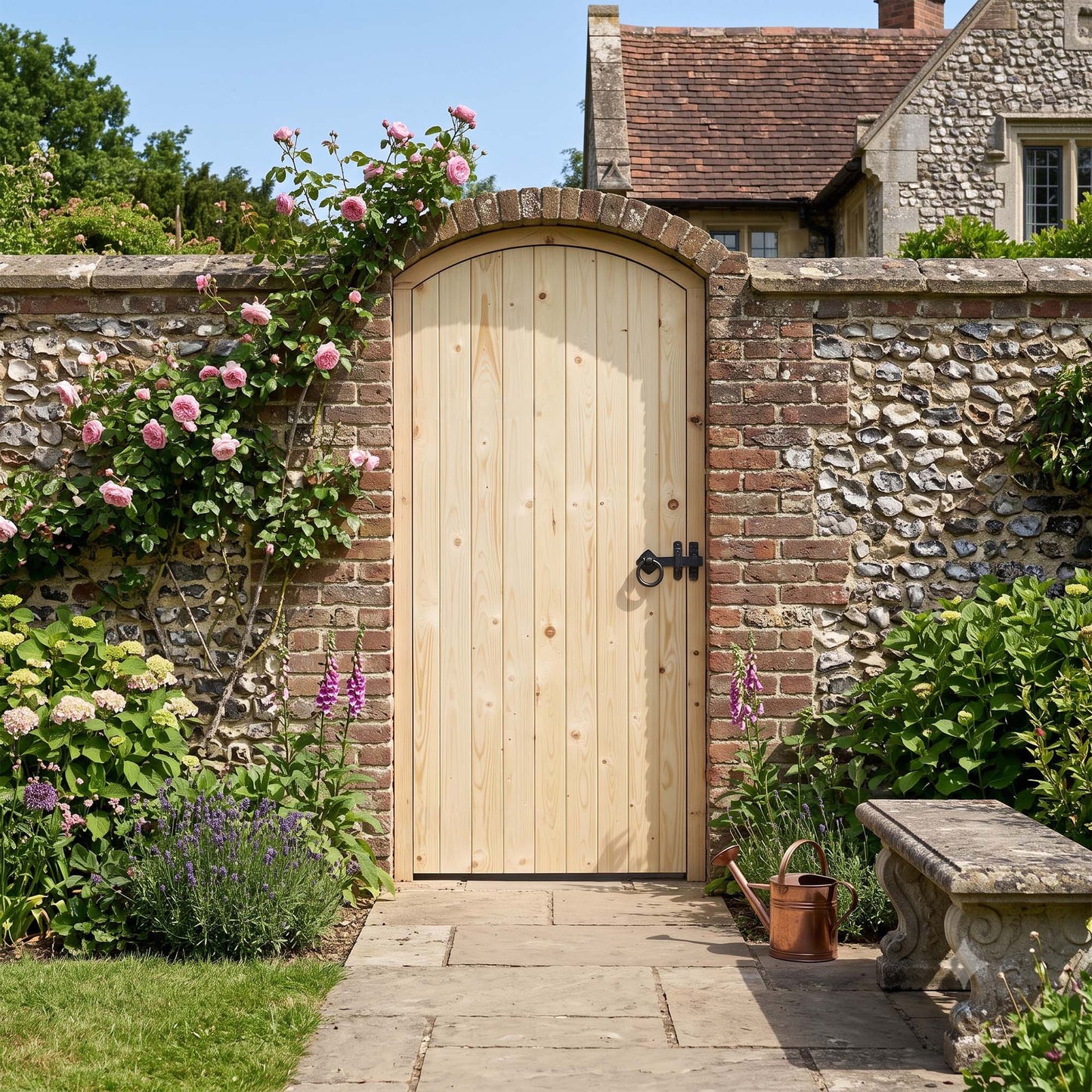 External Solid Knotty Pine Unfinished Ledged & Braced Arched Gate
