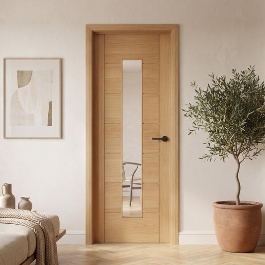 Oak Fully Finished Pedrena 1 Light Clear Glass FD30 Internal Fire Door