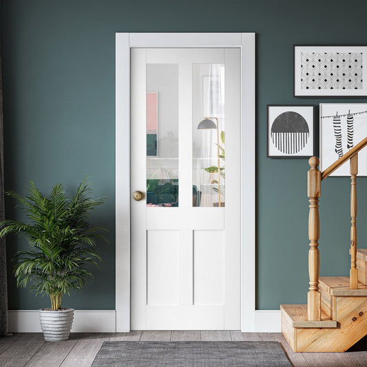 White Internal Primed Victorian 2 Panel 2 Light Clear Glass Made-to-Measure Door (120532)