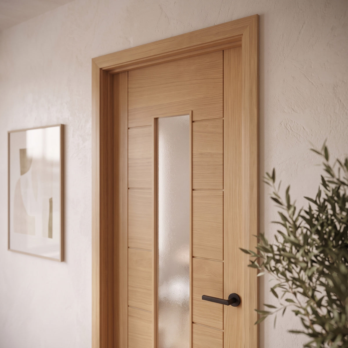 Oak Fully Finished Pedrena 1 Light Frosted Glass Made-to-Measure Internal Door