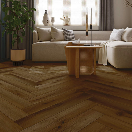 Quesnel Oak - Foundation Herringbone LVT 5mm Anti-Microbial UV Coated Rigid Core Vinyl Flooring (123002)