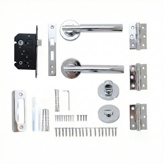 Superior Titan Lever on Round Rose Bathroom Handle Set - Polished Stainless Steel