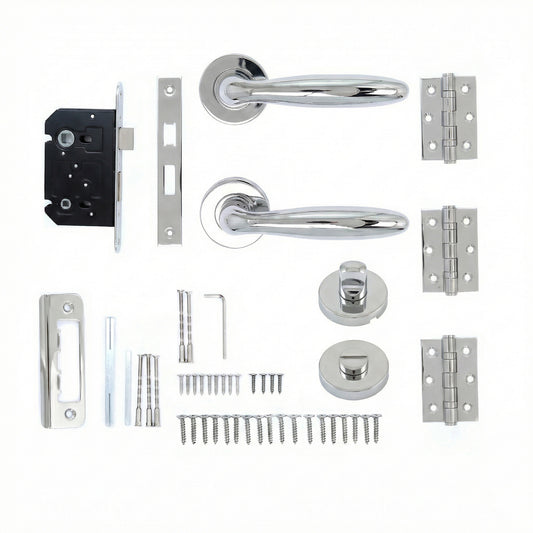 Superior Sirius Lever on Round Rose Bathroom Handle Set - Polished Stainless Steel