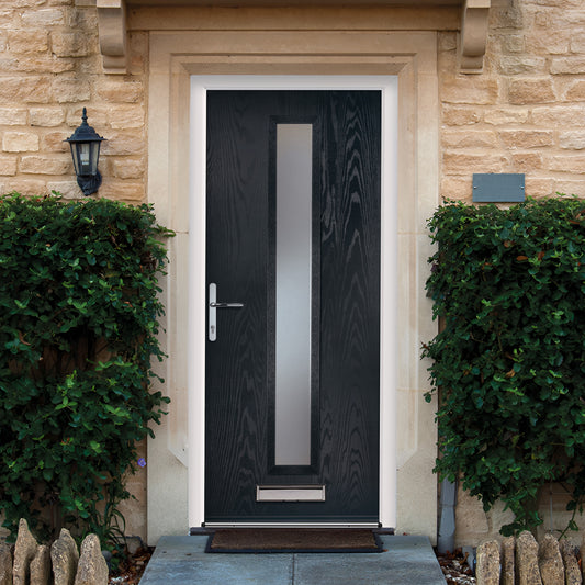 Fryton Anthracite Pre-Hung Satin Obscure Glass Composite Front Door Set