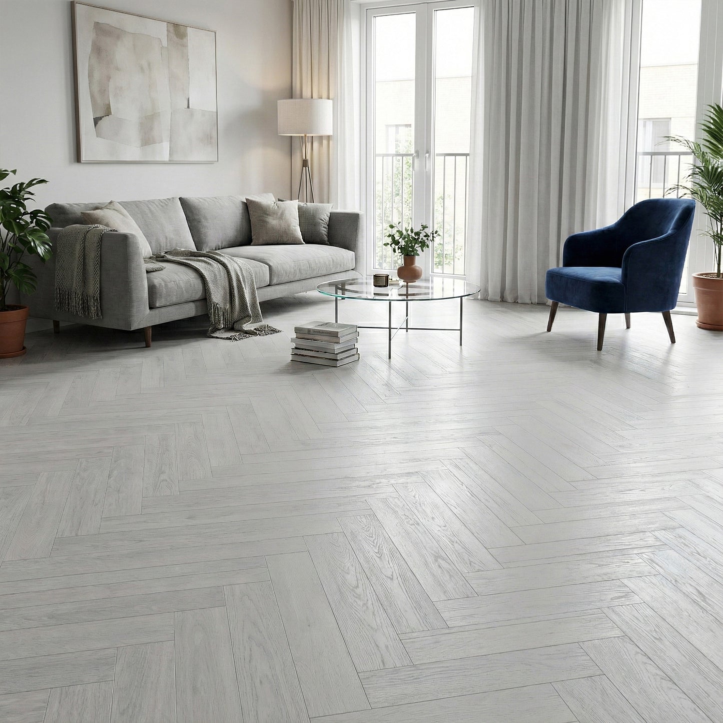 Ivory Oak - Herringbone 14mm UV Lacquered Engineered Real Wood Flooring