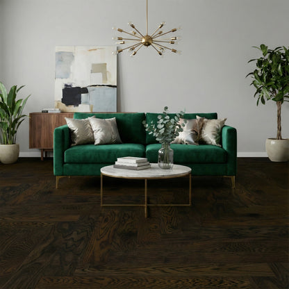 Dark Oak - Herringbone 14mm UV Lacquered Engineered Real Wood Flooring