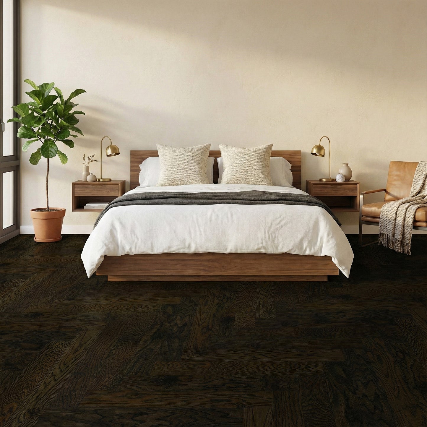 Dark Oak - Herringbone 18mm Brushed and Oiled Solid Real Wood Flooring