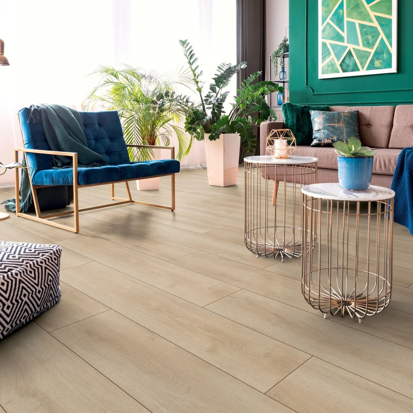 Summer Oak Beige - 8mm Water-Resistant Laminate Flooring (D3902)